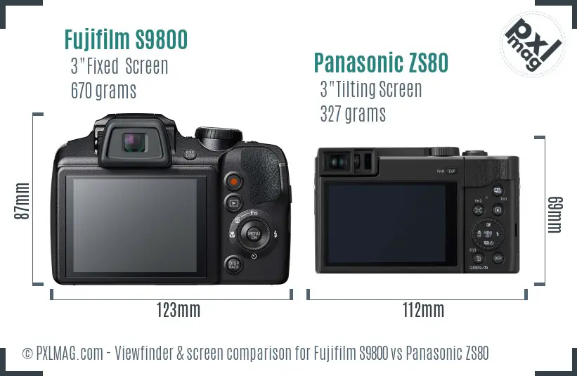 Fujifilm S9800 vs Panasonic ZS80 Screen and Viewfinder comparison