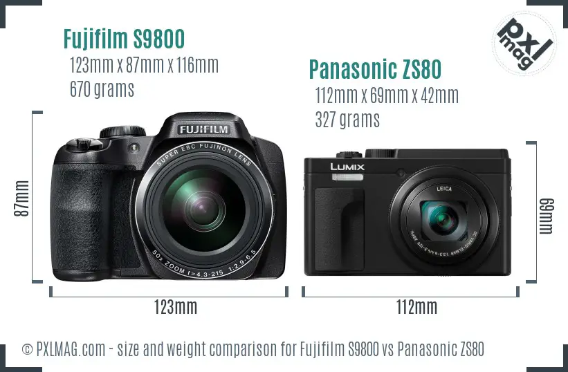 Fujifilm S9800 vs Panasonic ZS80 size comparison
