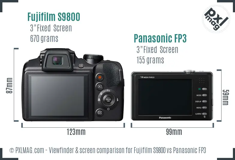 Fujifilm S9800 vs Panasonic FP3 Screen and Viewfinder comparison