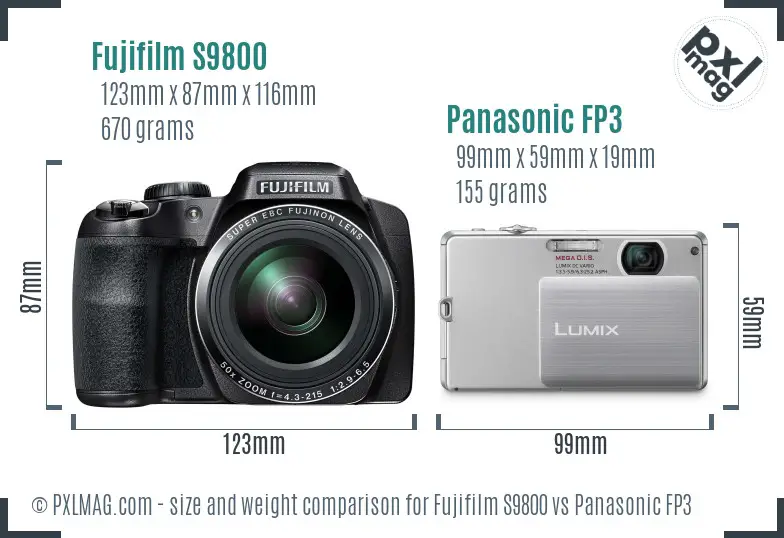 Fujifilm S9800 vs Panasonic FP3 size comparison