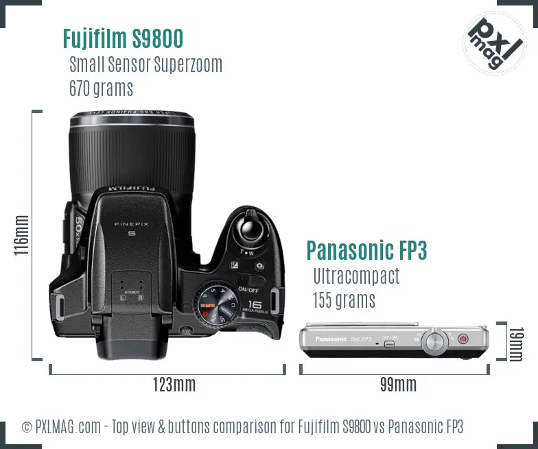 Fujifilm S9800 vs Panasonic FP3 top view buttons comparison