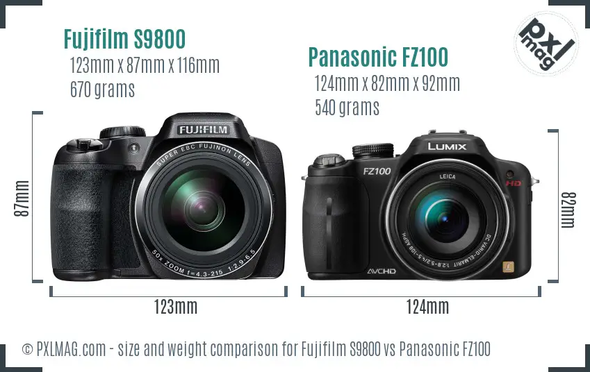 Fujifilm S9800 vs Panasonic FZ100 size comparison