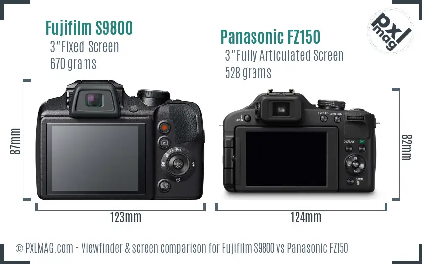 Fujifilm S9800 vs Panasonic FZ150 Screen and Viewfinder comparison