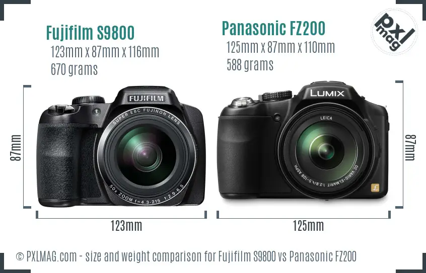 Fujifilm S9800 vs Panasonic FZ200 size comparison
