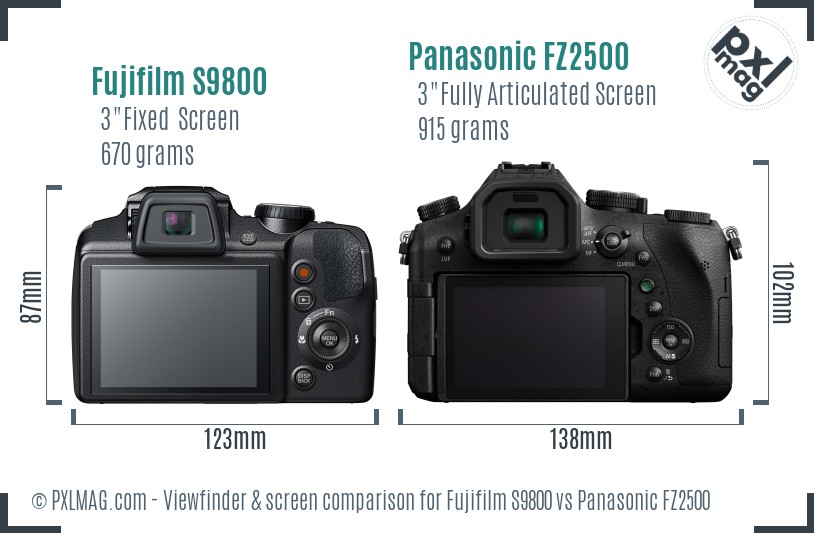 Fujifilm S9800 vs Panasonic FZ2500 Screen and Viewfinder comparison