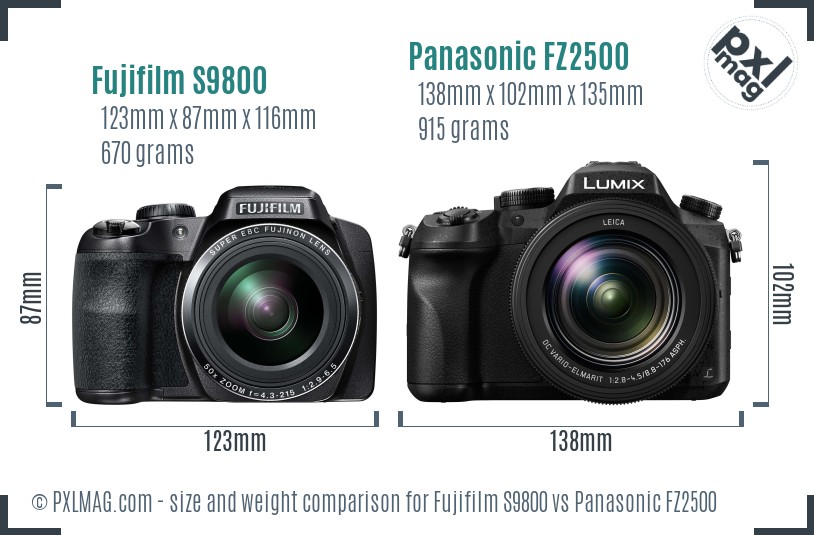 Fujifilm S9800 vs Panasonic FZ2500 size comparison
