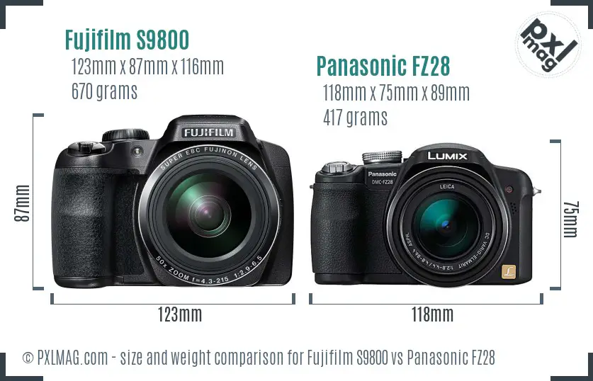 Fujifilm S9800 vs Panasonic FZ28 size comparison