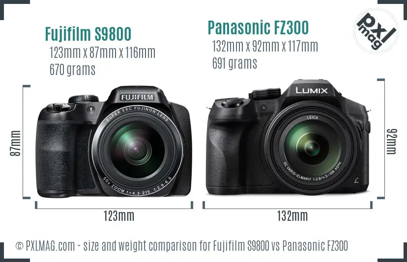 Fujifilm S9800 vs Panasonic FZ300 size comparison
