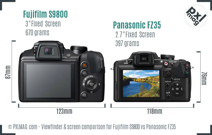 Fujifilm S9800 vs Panasonic FZ35 Screen and Viewfinder comparison