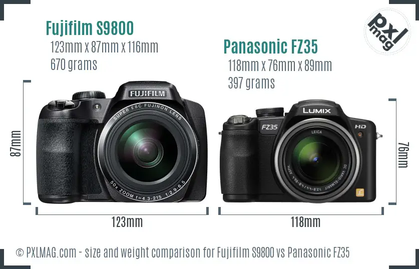 Fujifilm S9800 vs Panasonic FZ35 size comparison
