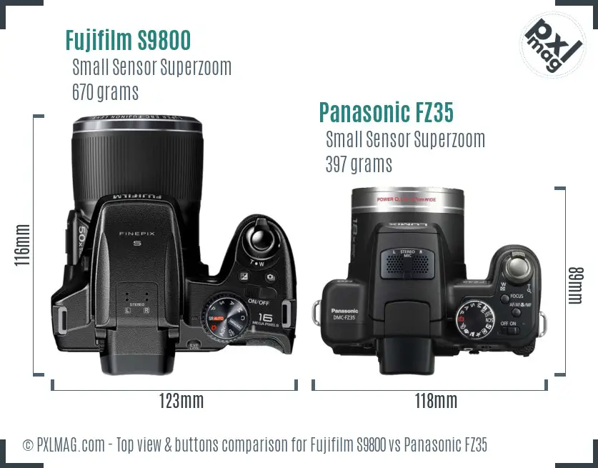 Fujifilm S9800 vs Panasonic FZ35 top view buttons comparison