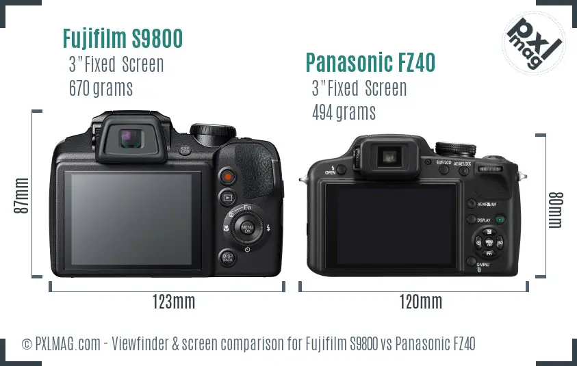 Fujifilm S9800 vs Panasonic FZ40 Screen and Viewfinder comparison