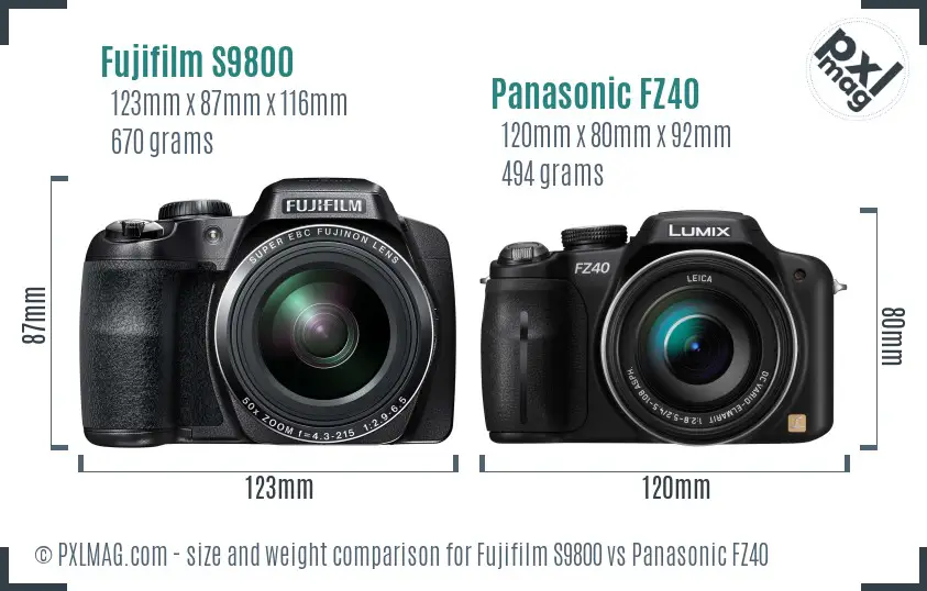 Fujifilm S9800 vs Panasonic FZ40 size comparison
