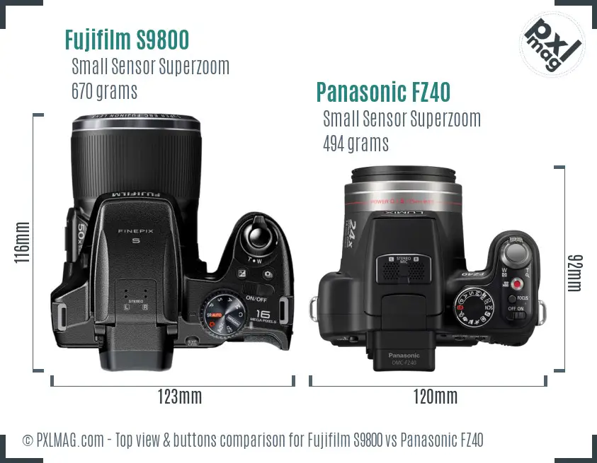 Fujifilm S9800 vs Panasonic FZ40 top view buttons comparison