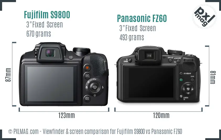 Fujifilm S9800 vs Panasonic FZ60 Screen and Viewfinder comparison