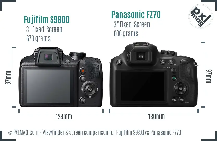Fujifilm S9800 vs Panasonic FZ70 Screen and Viewfinder comparison
