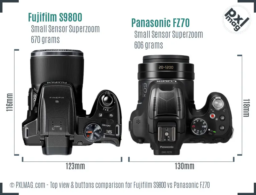 Fujifilm S9800 vs Panasonic FZ70 top view buttons comparison