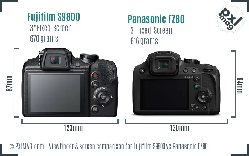 Fujifilm S9800 vs Panasonic FZ80 Screen and Viewfinder comparison