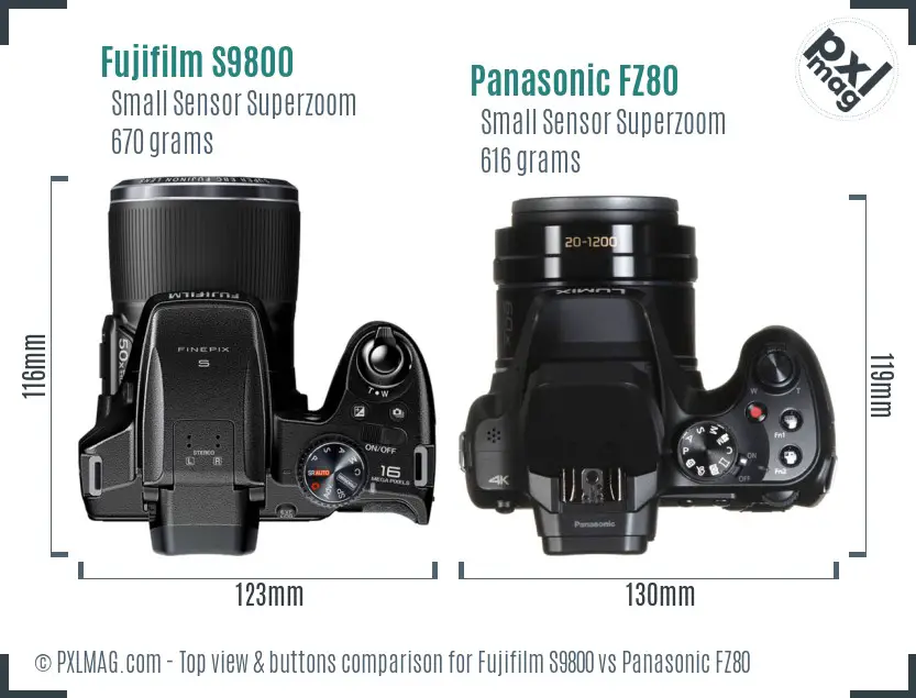 Fujifilm S9800 vs Panasonic FZ80 top view buttons comparison
