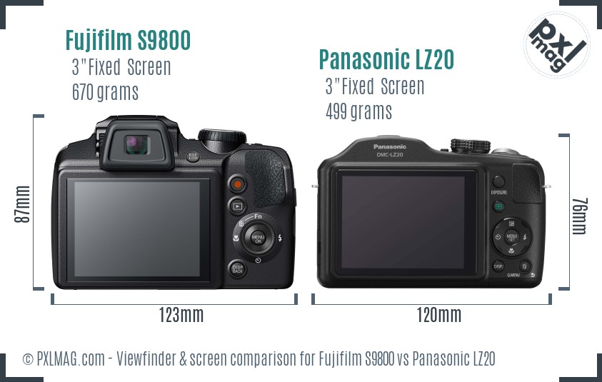 Fujifilm S9800 vs Panasonic LZ20 Screen and Viewfinder comparison