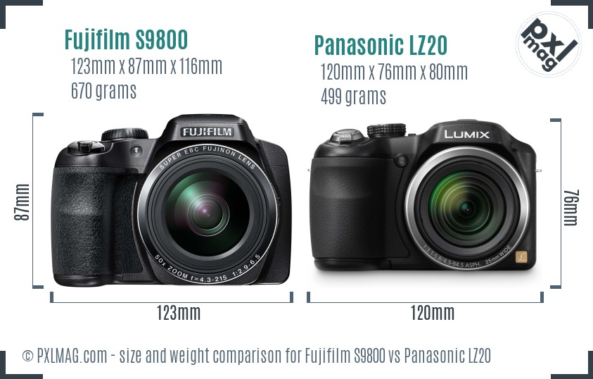 Fujifilm S9800 vs Panasonic LZ20 size comparison Fujifilm S9800 vs Panasonic LZ20 size comparison