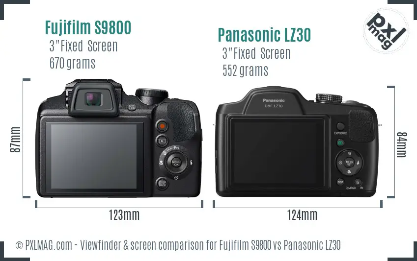 Fujifilm S9800 vs Panasonic LZ30 Screen and Viewfinder comparison