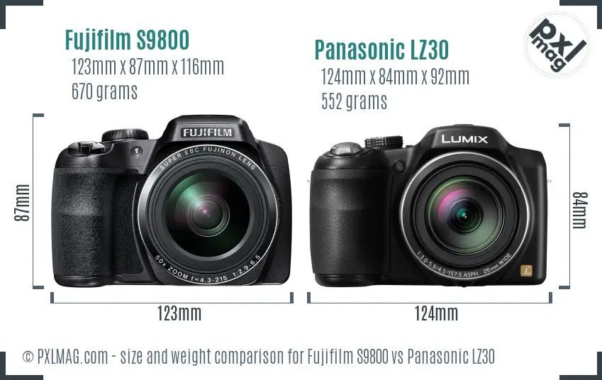 Fujifilm S9800 vs Panasonic LZ30 size comparison
