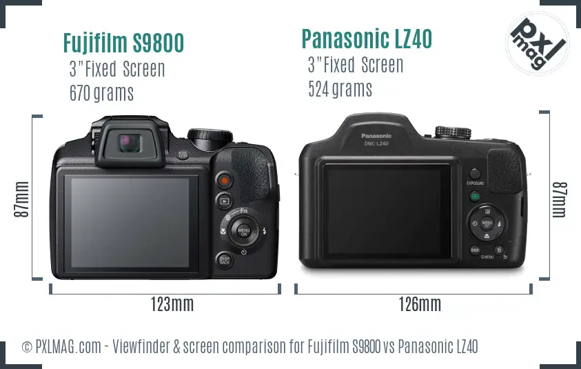 Fujifilm S9800 vs Panasonic LZ40 Screen and Viewfinder comparison