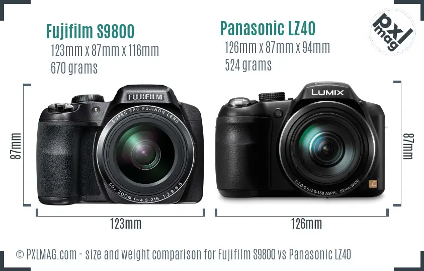 Fujifilm S9800 vs Panasonic LZ40 size comparison Fujifilm S9800 vs Panasonic LZ40 size comparison