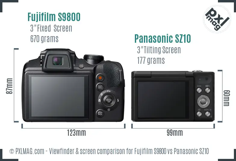 Fujifilm S9800 vs Panasonic SZ10 Screen and Viewfinder comparison