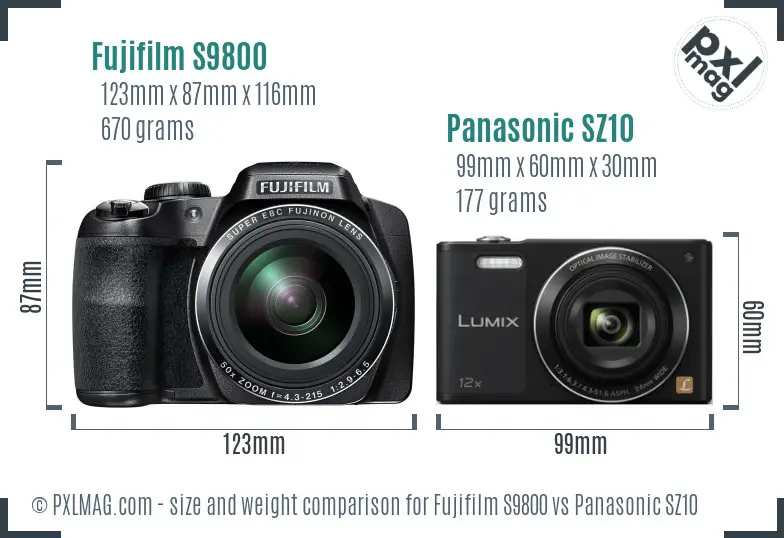 Fujifilm S9800 vs Panasonic SZ10 size comparison