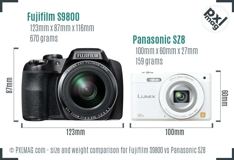 Fujifilm S9800 vs Panasonic SZ8 size comparison