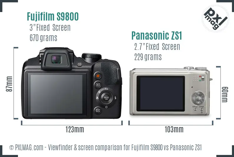 Fujifilm S9800 vs Panasonic ZS1 Screen and Viewfinder comparison Fujifilm S9800 vs Panasonic ZS1 Screen and Viewfinder comparison