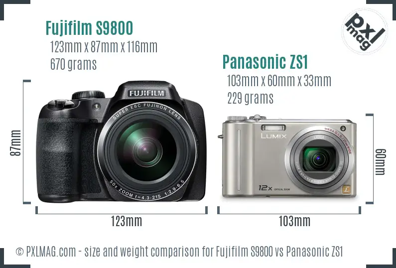 Fujifilm S9800 vs Panasonic ZS1 size comparison Fujifilm S9800 vs Panasonic ZS1 size comparison