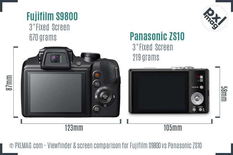 Fujifilm S9800 vs Panasonic ZS10 Screen and Viewfinder comparison
