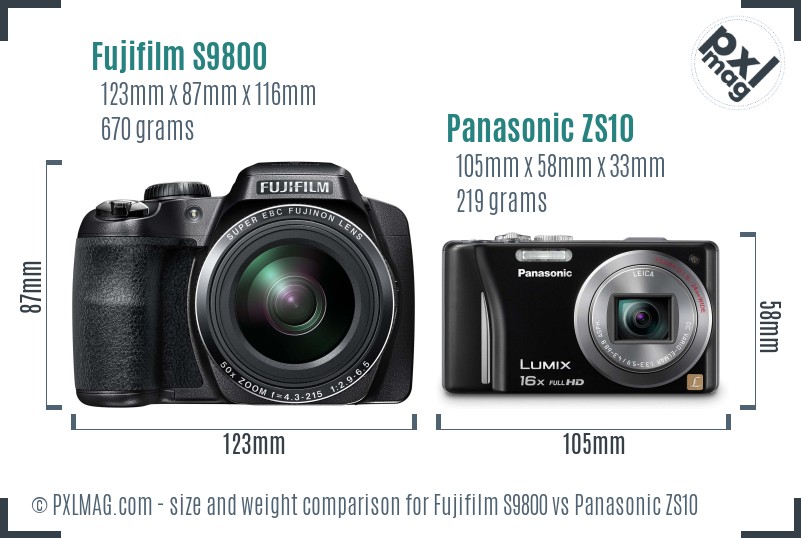 Fujifilm S9800 vs Panasonic ZS10 size comparison Fujifilm S9800 vs Panasonic ZS10 size comparison