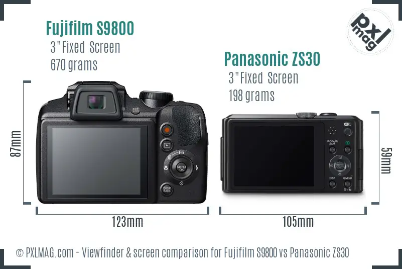 Fujifilm S9800 vs Panasonic ZS30 Screen and Viewfinder comparison