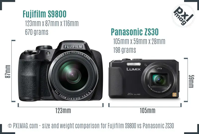 Fujifilm S9800 vs Panasonic ZS30 size comparison