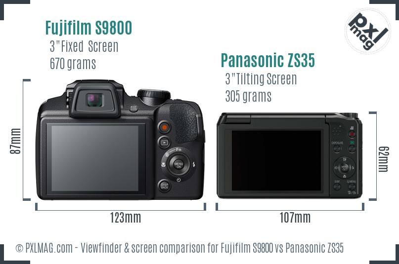 Fujifilm S9800 vs Panasonic ZS35 Screen and Viewfinder comparison