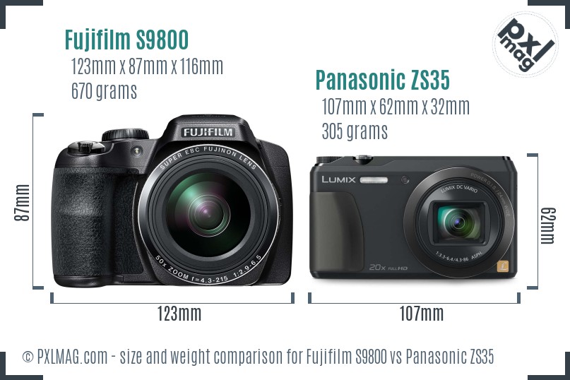 Fujifilm S9800 vs Panasonic ZS35 size comparison Fujifilm S9800 vs Panasonic ZS35 size comparison