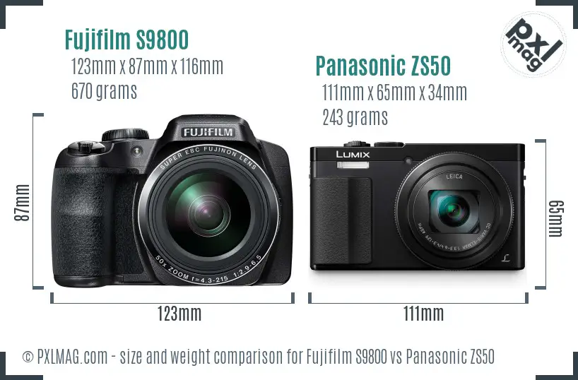 Fujifilm S9800 vs Panasonic ZS50 size comparison