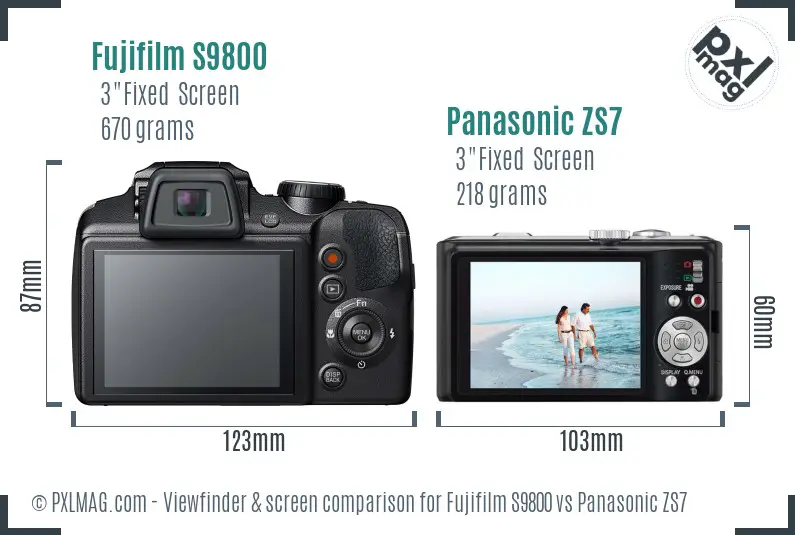 Fujifilm S9800 vs Panasonic ZS7 Screen and Viewfinder comparison
