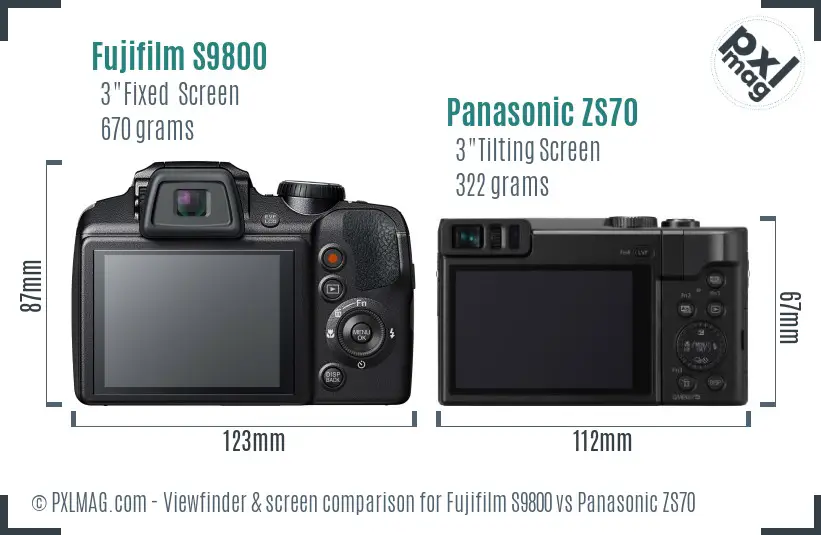 Fujifilm S9800 vs Panasonic ZS70 Screen and Viewfinder comparison
