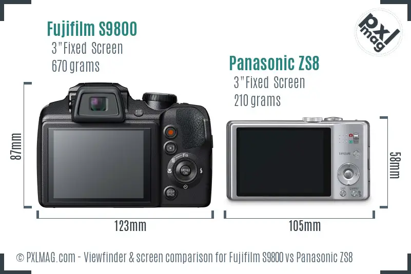 Fujifilm S9800 vs Panasonic ZS8 Screen and Viewfinder comparison