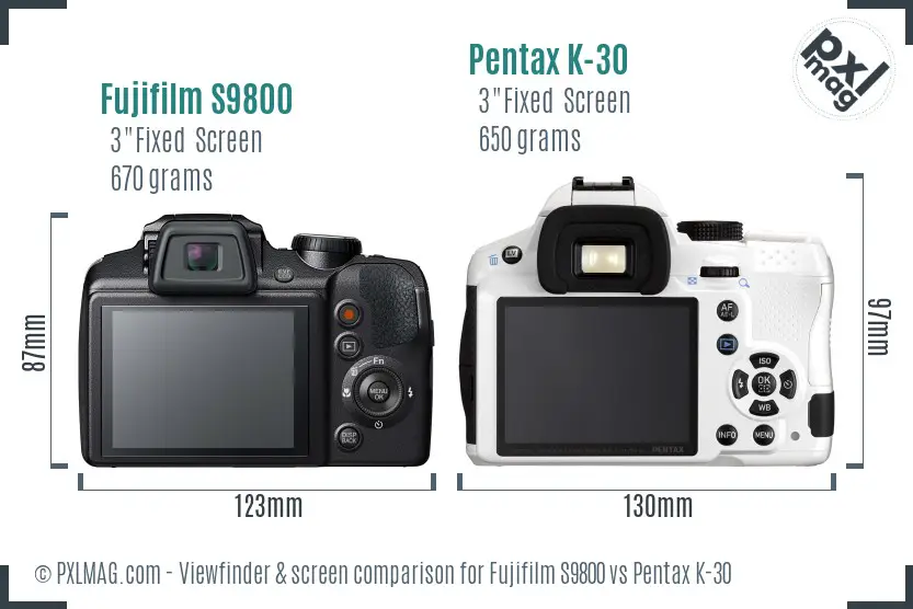 Fujifilm S9800 vs Pentax K-30 Screen and Viewfinder comparison