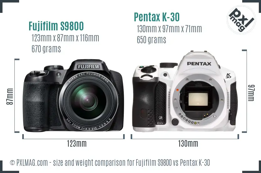 Fujifilm S9800 vs Pentax K-30 size comparison