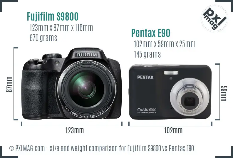 Fujifilm S9800 vs Pentax E90 size comparison