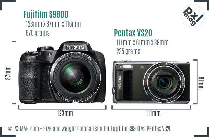 Fujifilm S9800 vs Pentax VS20 size comparison