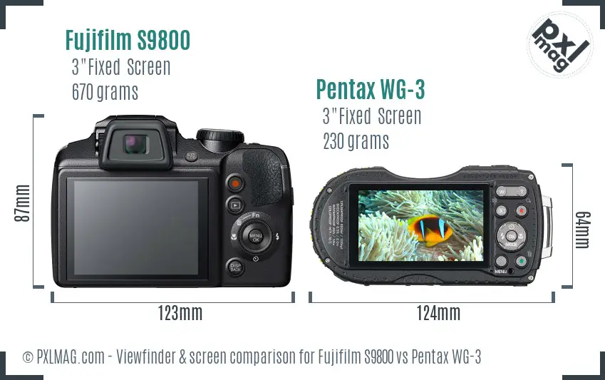 Fujifilm S9800 vs Pentax WG-3 Screen and Viewfinder comparison