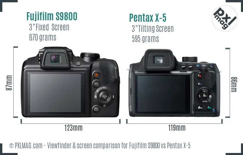 Fujifilm S9800 vs Pentax X-5 Screen and Viewfinder comparison
